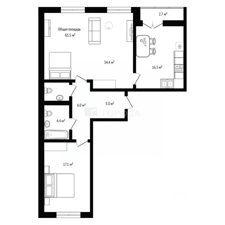 3-к кв. Новосибирская область, Новосибирск ул. Имени генерал-майора ... - Фото 2