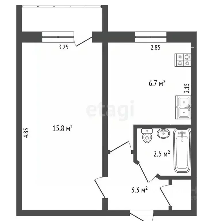 1-к кв. Коми, Усинск ул. Нефтяников, 42 (28.8 м) - Фото 2