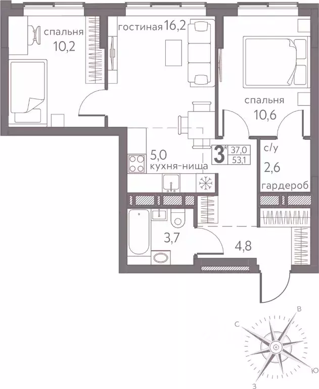 Студия Пермский край, Пермь ул. Серебристая, 3А (53.1 м) - Фото 1
