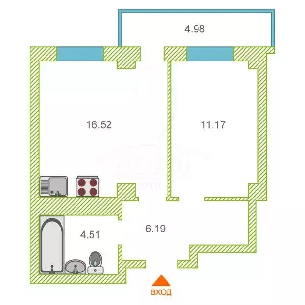 1-комнатная квартира: Тюмень, улица Николая Никитина, 12 (39.5 м) - Фото 1