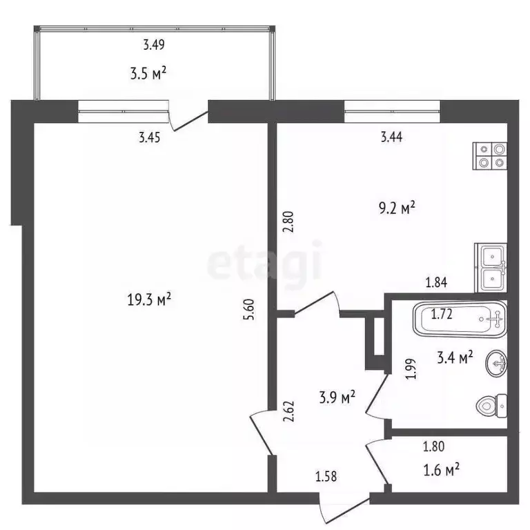 1-к кв. Калининградская область, Калининград ул. Куприна, 1 (40.9 м) - Фото 2