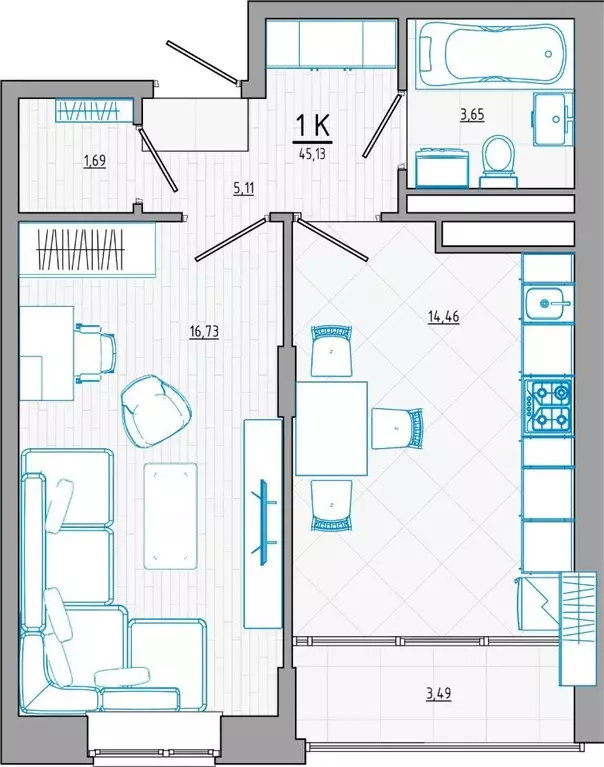 2-к кв. Курская область, Курск ул. Росинка, 7 (46.32 м) - Фото 0