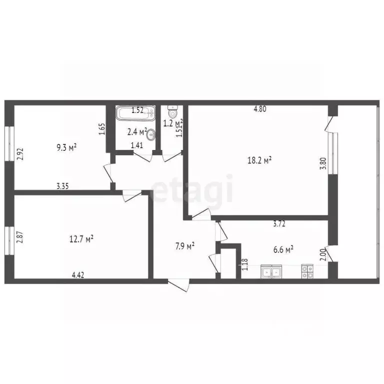 3-к кв. Татарстан, Набережные Челны 26-й комплекс, 15 (58.0 м) - Фото 1