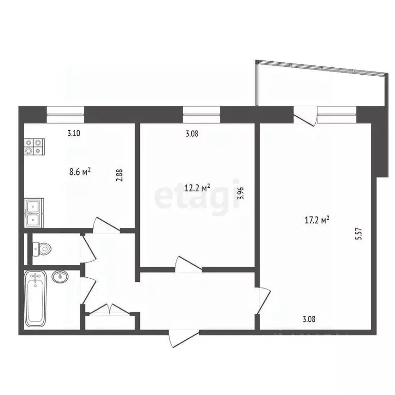 2-к кв. Тюменская область, Тюмень Заречный проезд, 2 (50.4 м) - Фото 2