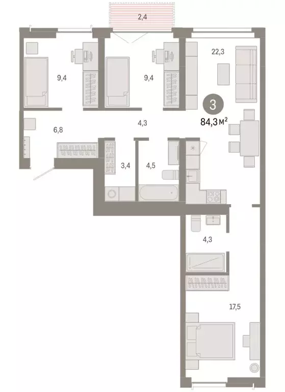 3-комнатная квартира: Новосибирск, Большевистская улица, 66 (84.25 м) - Фото 2