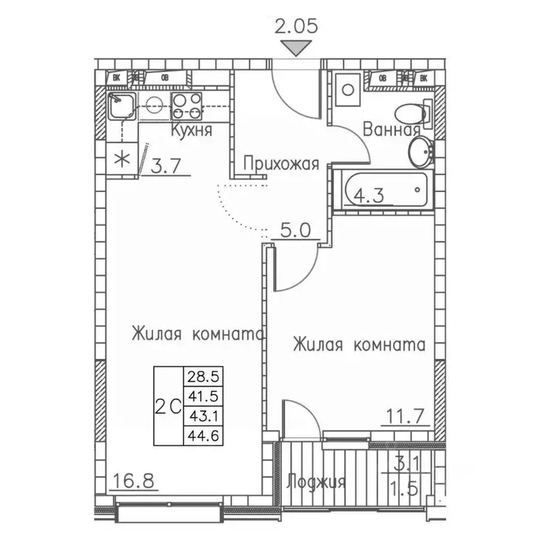 2-к кв. Приморский край, Владивосток ул. Расула Гамзатова, 7к1 (44.6 ... - Фото 1