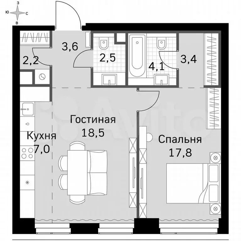 1-к. квартира, 59,1 м, 31/31 эт. - Фото 0