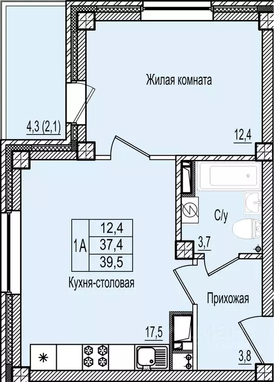 1-к кв. Псковская область, Псков Гдовский пер., 15 (39.5 м) - Фото 0