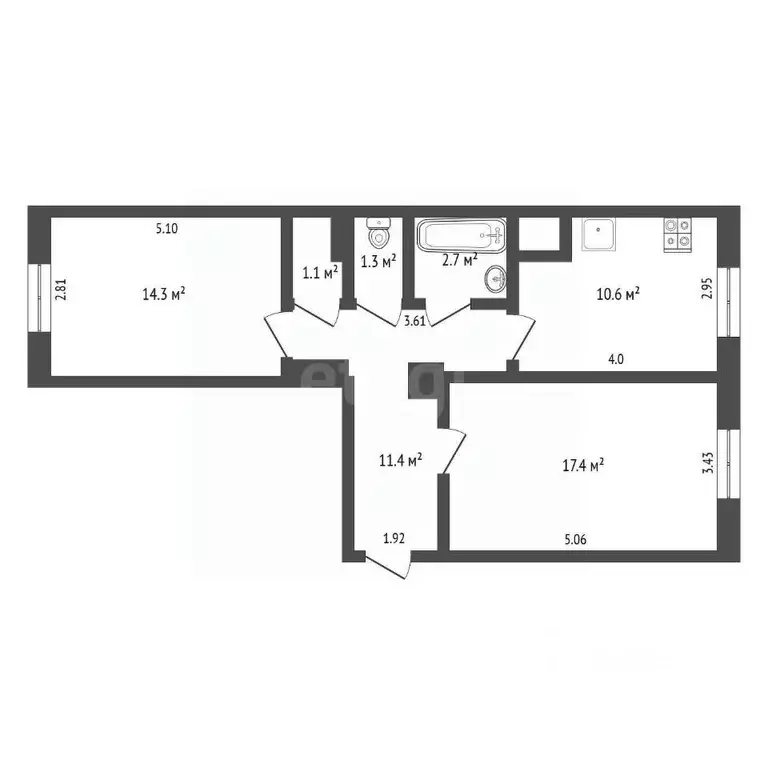 2-к кв. Ростовская область, Ростов-на-Дону Соборный пер., 94а (50.0 м) - Фото 1
