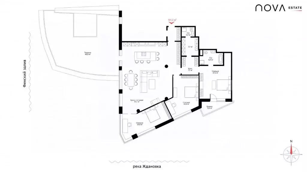 3-к кв. Санкт-Петербург Ждановская ул., 45 (221.0 м) - Фото 2
