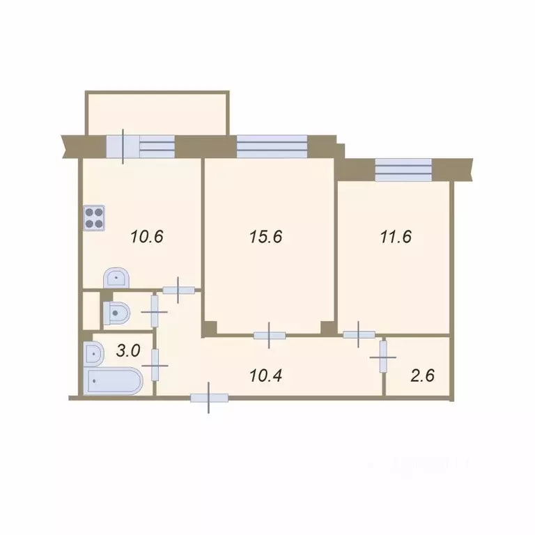 Квартира, 2 комнаты, 54.8 м - Фото 0