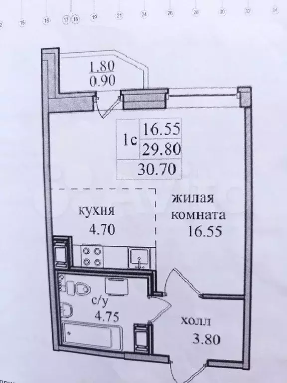 Квартира-студия, 30,7 м, 7/27 эт. - Фото 0