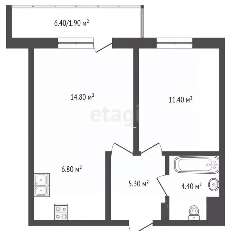 1-к кв. Тюменская область, Тюмень Профсоюзная ул., 55 (44.5 м) - Фото 2