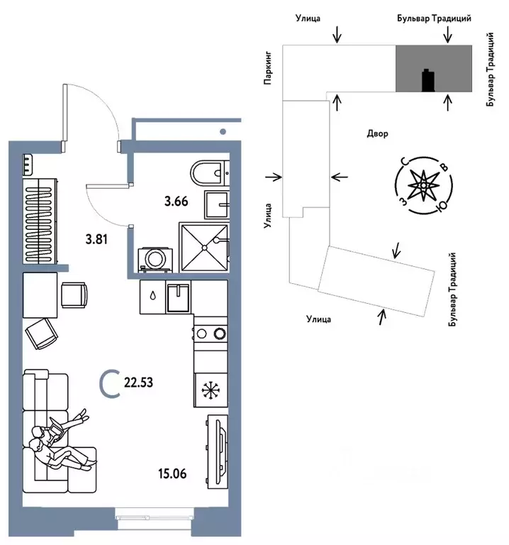 1-к кв. Тюменская область, Тюмень ул. Андрея Кореневского, 1к2 (22.53 ... - Фото 1
