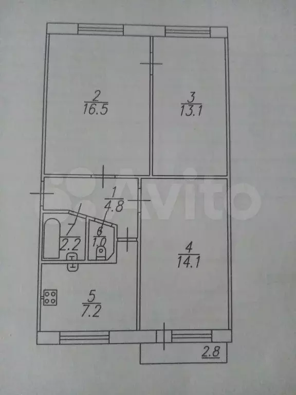 3-к. квартира, 58,9 м, 2/5 эт. - Фото 0