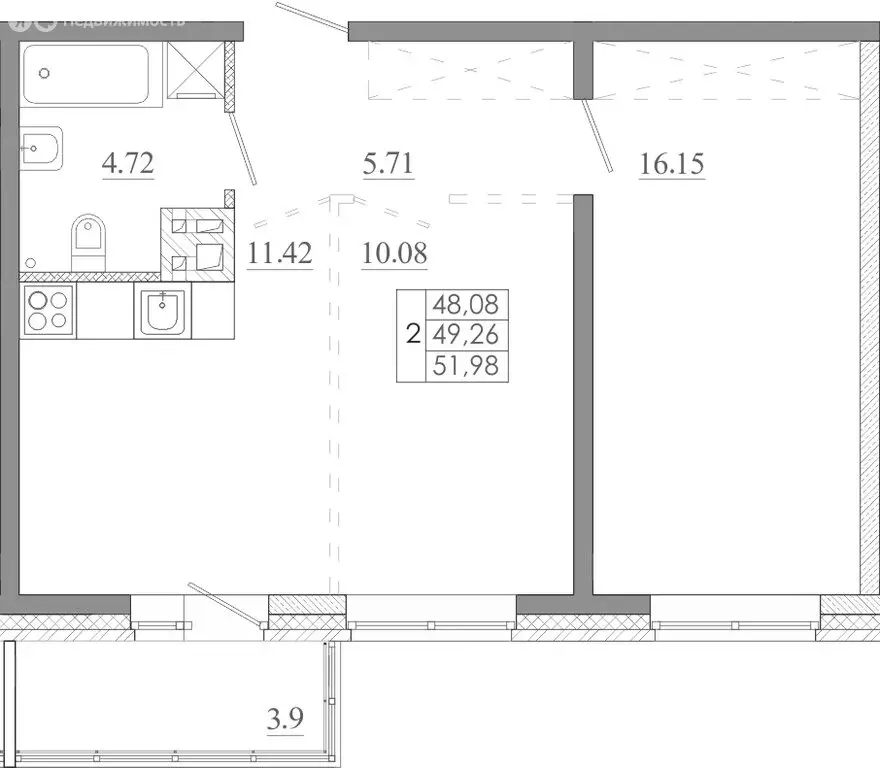 2-комнатная квартира: Иркутск, улица Баумана, 271/2 (51.98 м) - Фото 1