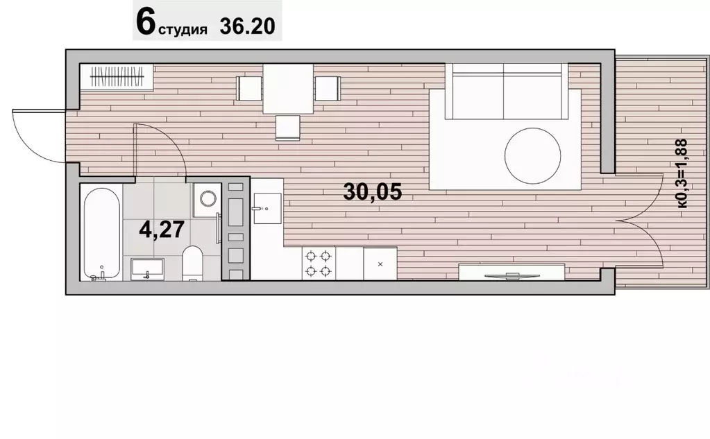 1-к кв. Калининградская область, Зеленоградск ул. Гагарина (36.2 м) - Фото 1