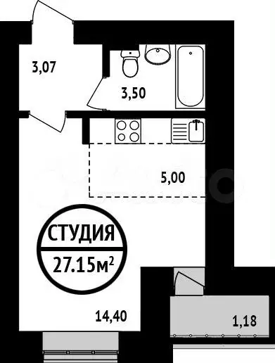 Квартира-студия, 27,2м, 3/16эт. - Фото 0