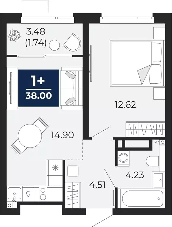 1-комнатная квартира: Тюмень, Арктическая улица, 16 (38 м) - Фото 0