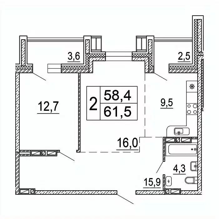 2-к кв. Приморский край, Уссурийск Горизонты жилой комплекс (61.5 м) - Фото 1