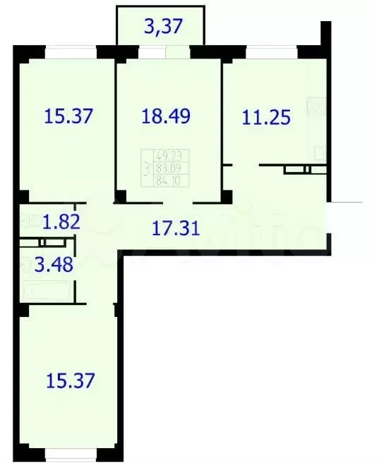 3-к. квартира, 84,1 м, 6/9 эт. - Фото 0