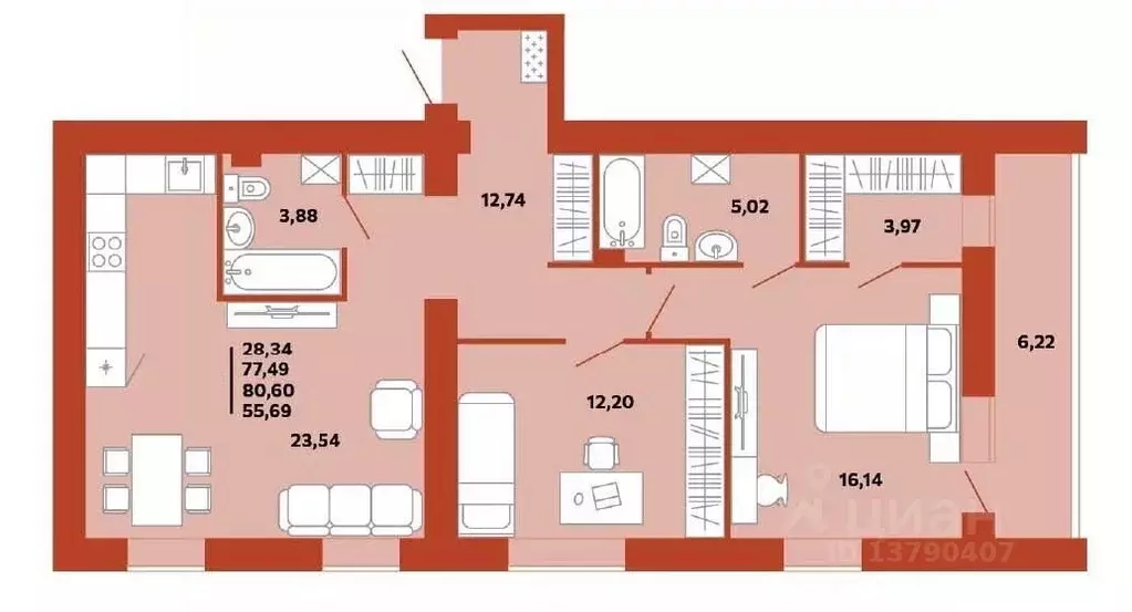 3-к кв. Пензенская область, Пенза ул. Герцена, 28 (67.92 м) - Фото 1