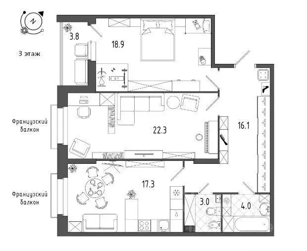 2-к кв. Санкт-Петербург Черниговская ул., 11к1 (83.0 м) - Фото 1