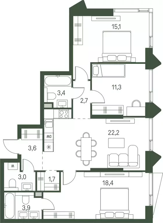 3-к квартира, 85.3 м - Фото 0