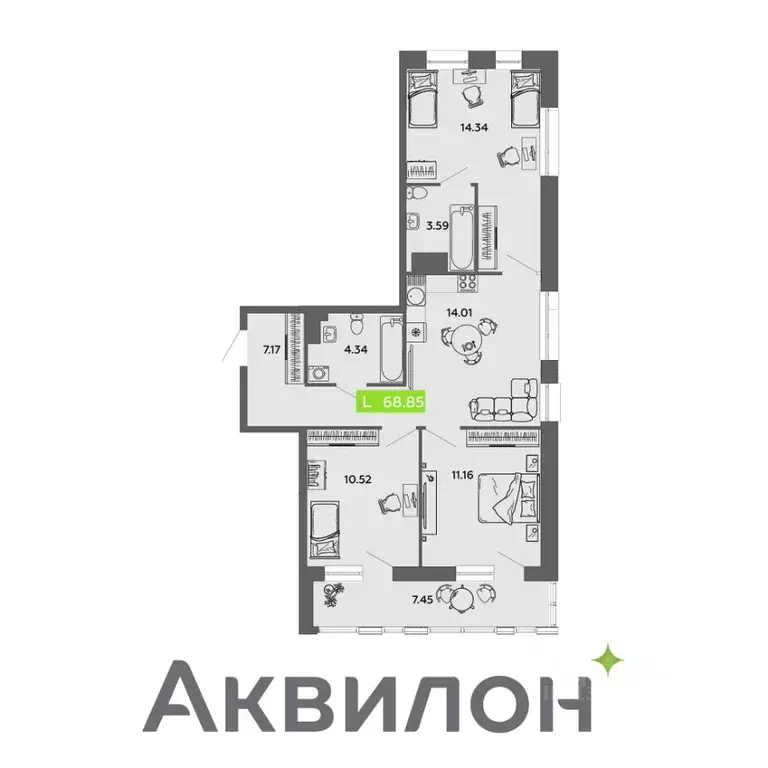 3-к кв. Архангельская область, Архангельск проезд Приорова, 4с1 (68.85 ... - Фото 0