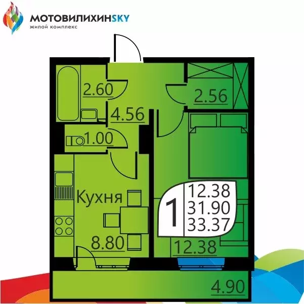 1-комнатная квартира: Пермь, улица Гашкова, 51 (31.5 м) - Фото 0