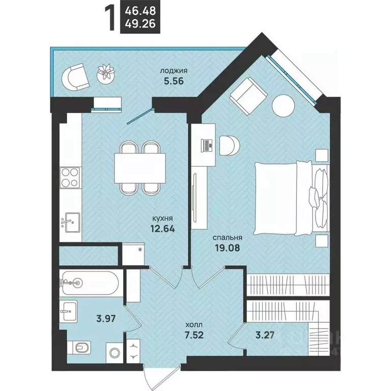 1-к кв. Архангельская область, Архангельск ул. Свободы, 16 (49.26 м) - Фото 2