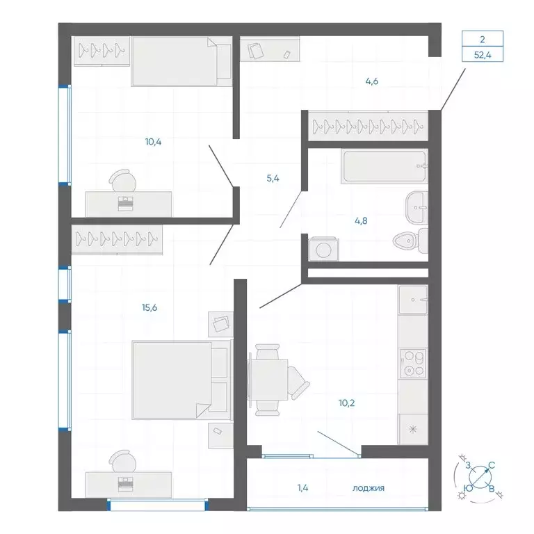 2-комнатная квартира: Екатеринбург, улица Вильгельма де Геннина, 59 ... - Фото 1