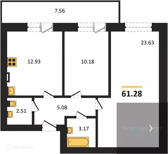 Продаётся 2-к квартира, 61.28 м - Фото 0