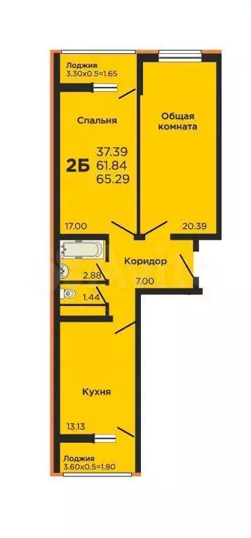 2-к. квартира, 65 м, 7/24 эт. - Фото 0