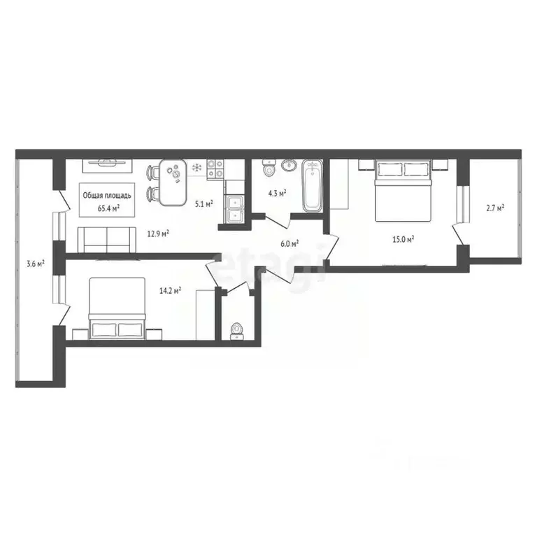 3-к кв. Новосибирская область, Новосибирск ул. Коминтерна, 89 (65.4 м) - Фото 1