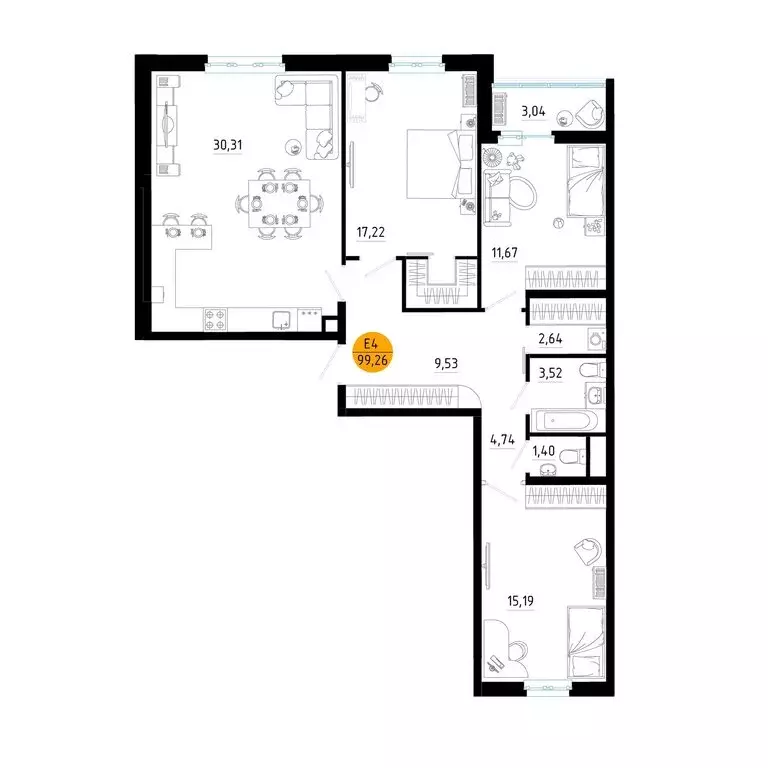 3-комнатная квартира: Рязань, улица Земнухова, 2 (99.26 м) - Фото 1