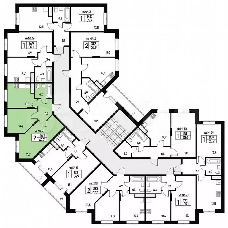 2-к. квартира, 47м, 2/3эт. - Фото 1