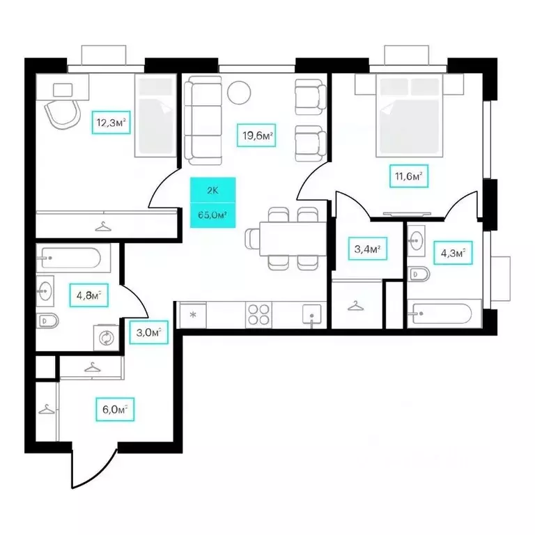 2-к кв. Тюменская область, Тюмень ул. Червишевский Тракт, 25 (65.0 м) - Фото 1