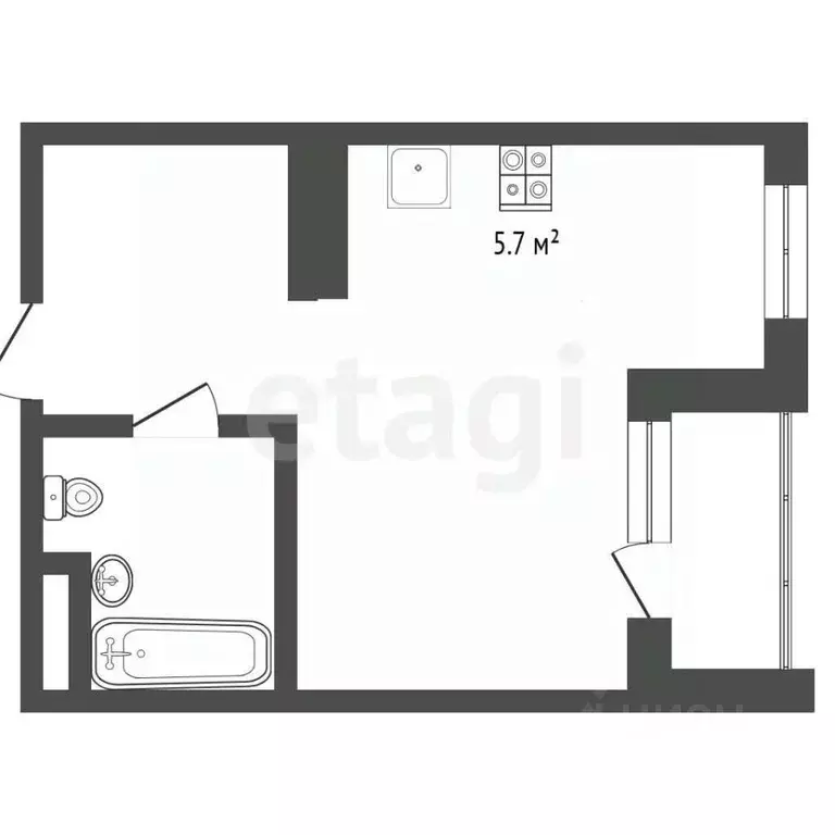 Студия Тюменская область, Тюмень ул. Василия Подшибякина, 5 (29.04 м) - Фото 2