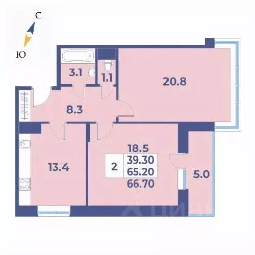 2-к кв. Москва № 27 кв-л, 95 (66.7 м) - Фото 0