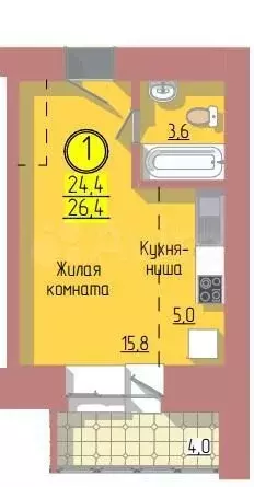 Квартира-студия, 26,6 м, 9/12 эт. - Фото 0