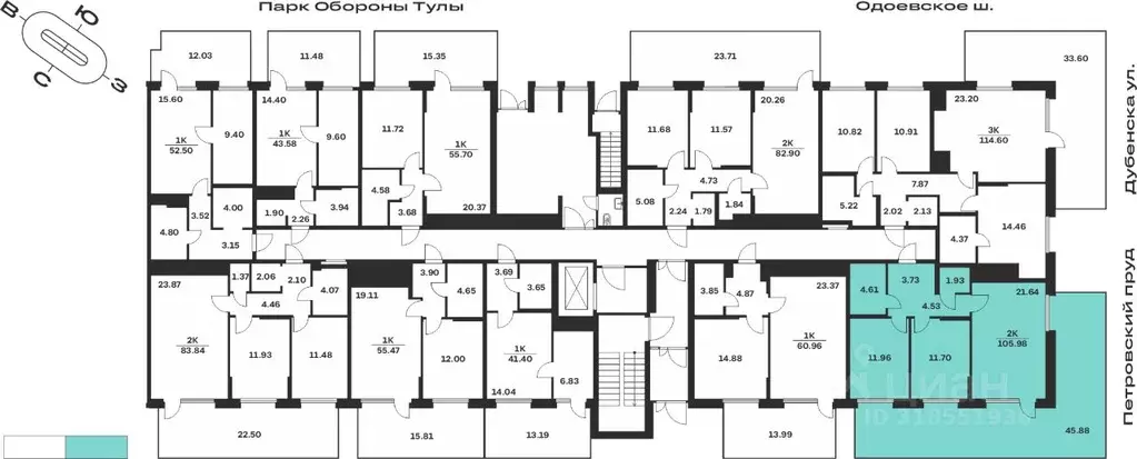 2-к кв. Тульская область, Тула Жукова Парк жилой комплекс (73.86 м) - Фото 1