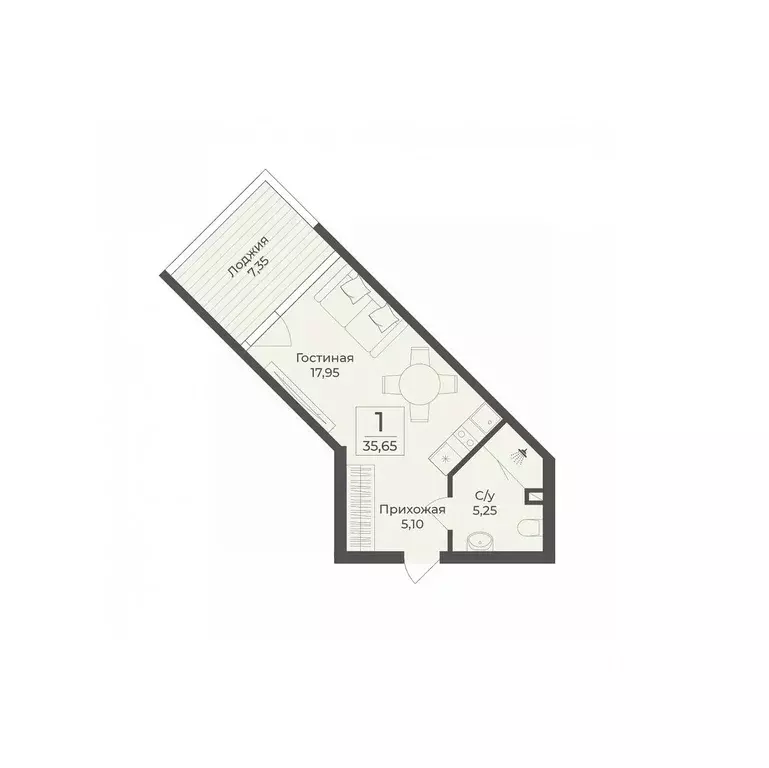 Студия Крым, Саки Апартаментов Тамерун комплекс,  (35.65 м) - Фото 1