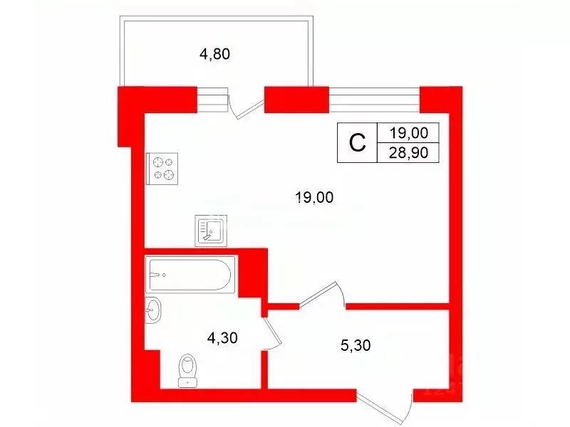 Студия Санкт-Петербург ул. Невзоровой, 9 (28.9 м) - Фото 2