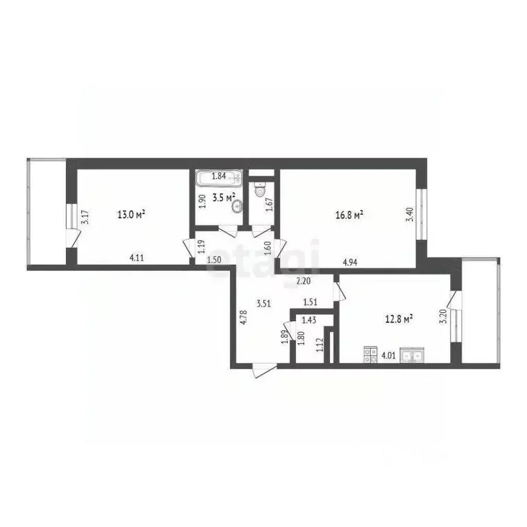 2-к кв. Тюменская область, Тюмень ул. Беляева, 29к1 (62.2 м) - Фото 0