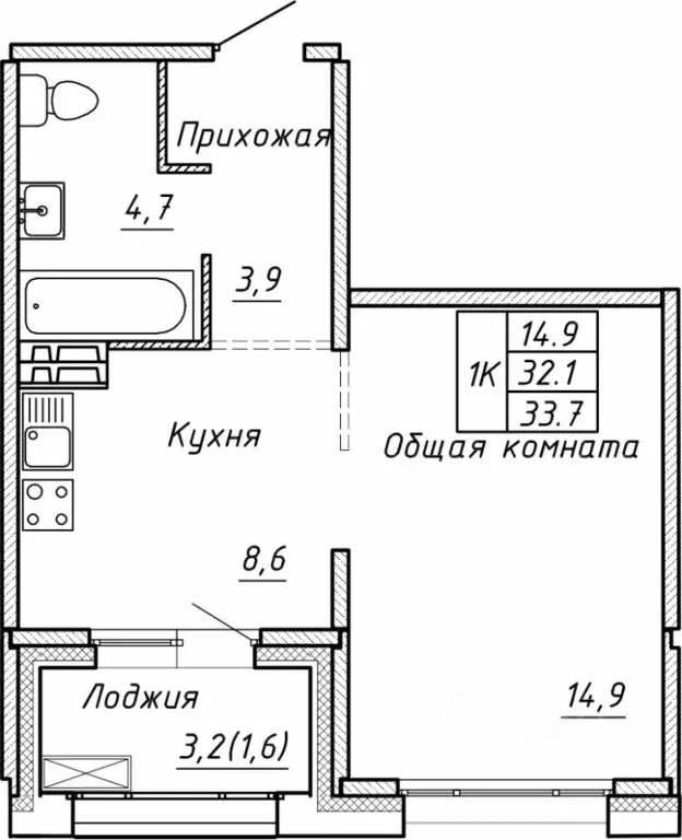 Свободной планировки кв. Новосибирская область, Новосибирск  (33.7 м) - Фото 0