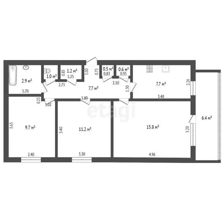 3-комнатная квартира: Ишим, Омская улица, 40 (58.2 м) - Фото 0