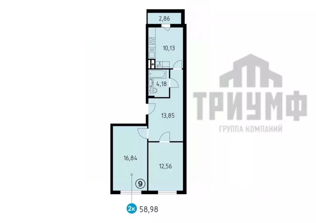 2-к кв. Нижегородская область, Кстово ул. Сутырина, 9 (58.98 м) - Фото 1