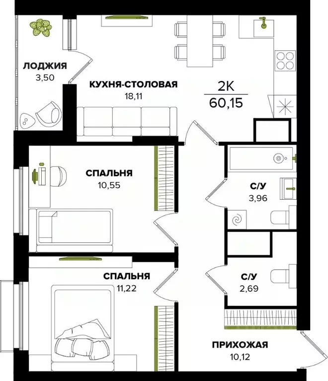 2-к кв. Тульская область, Тула ул. Академика Насоновой (60.15 м) - Фото 1