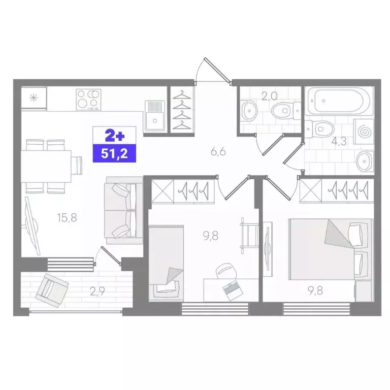 2-к кв. Тюменская область, Тюмень ДОК мкр,  (51.2 м) - Фото 0